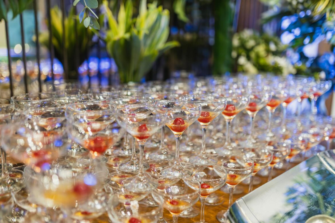 close up of glasses in rows